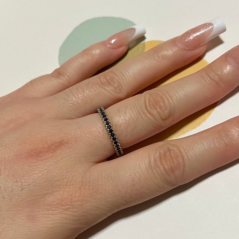 925 Sterling Silver Underground Allover Black ZC Studded Band Ring
